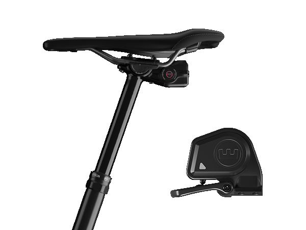 Bike saddle with mounted MAGURA electronic seat post.