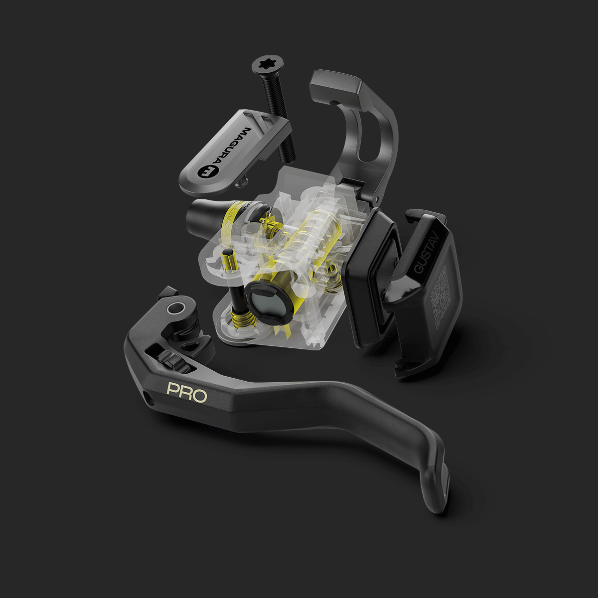 MAGURA Gustav Pro brake lever made of Carbotecture allowing a compact design.